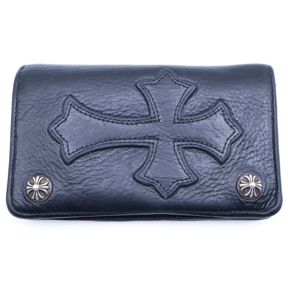 CHROME HEARTS(クロムハーツ) 1ZIP CROSS PATCH 1ジップ クロスパッチ クロスボタン レザーウォレット 財布 ブラック