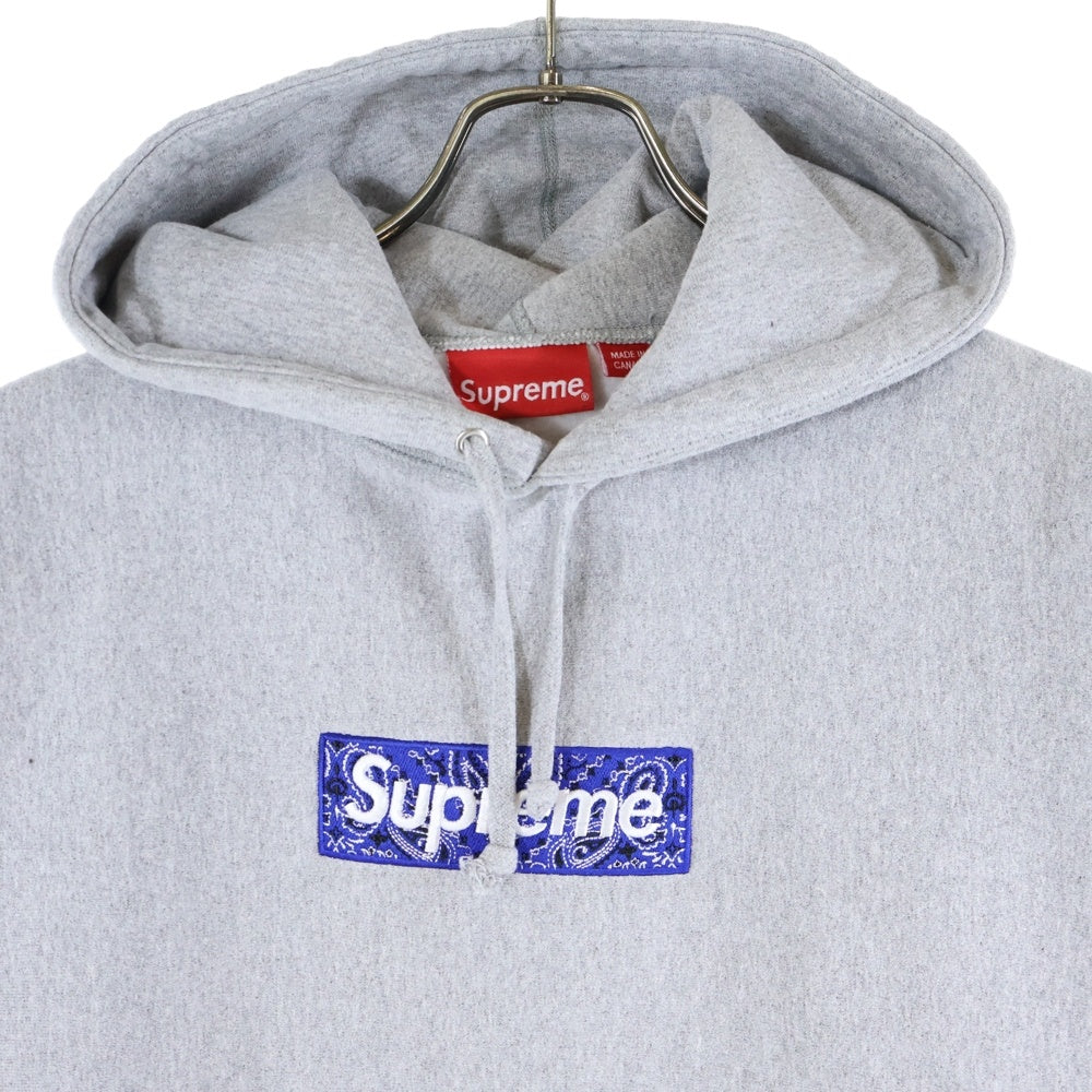 SUPREME(シュプリーム) 19AW Bandana Box Logo Hooded Sweatshirt バンダナ ボックスロゴ プルオーバー スウェット パーカー グレー/ブルー