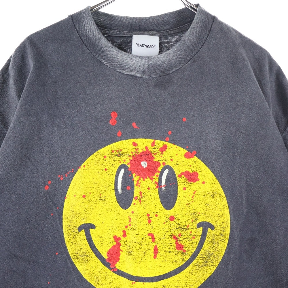 READY MADE(レディメイド) SMILE TEE スマイルプリント コットンクルーネック半袖Tシャツ ブラック RE-CO-BK-00-00-279
