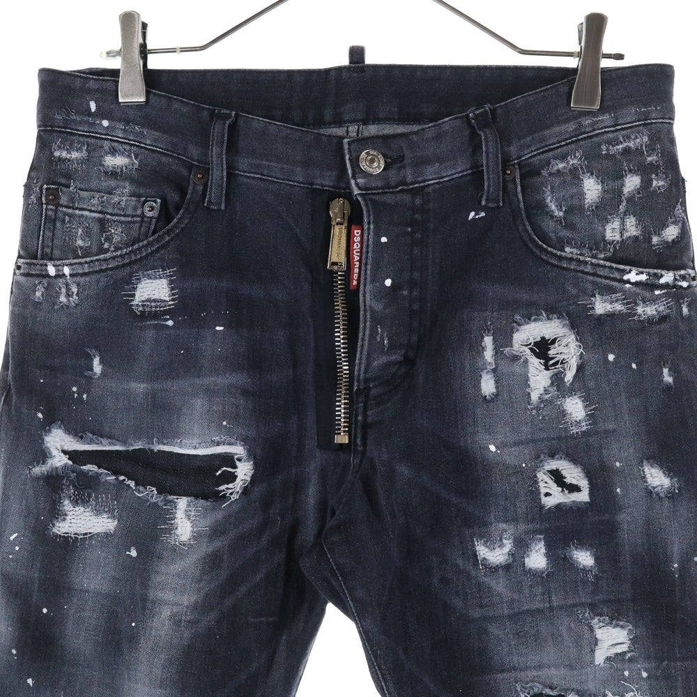 DSQUARED2(ディースクエアード) SKATER JEAN USED ダメージ加工 ペイント加工 スケーター ジーンズ デニム パンツ ブラック S74LB0997 S30503