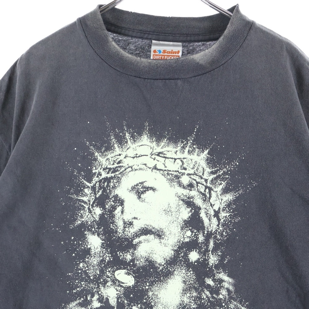 SAINT MICHAEL(セントマイケル) JESUS SS TEE ヴィンテージ加工 ジーザス プリント半袖Tシャツ ブラック SM-HR-0000-016
