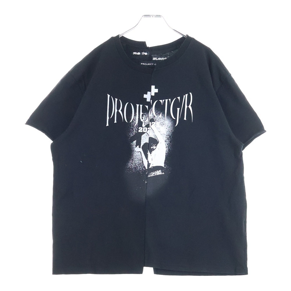 PROJECT G/R(プロジェクトジーアール) Tight Fit Split T-shirt プリント タイト フィット スピリッツ 半袖Tシャツ ブラック