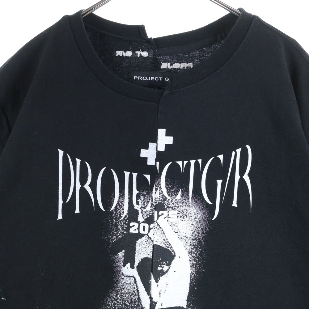 PROJECT G/R(プロジェクトジーアール) Tight Fit Split T-shirt プリント タイト フィット スピリッツ 半袖Tシャツ ブラック