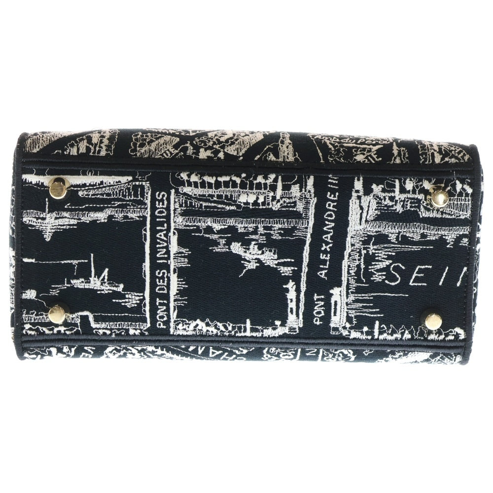 Christian Dior(クリスチャンディオール) Lady D-Lite Plan de Paris レディ ディーライト ミディアム プランドゥパリス チャーム付きハンドバッグ ブラック/ホワイト