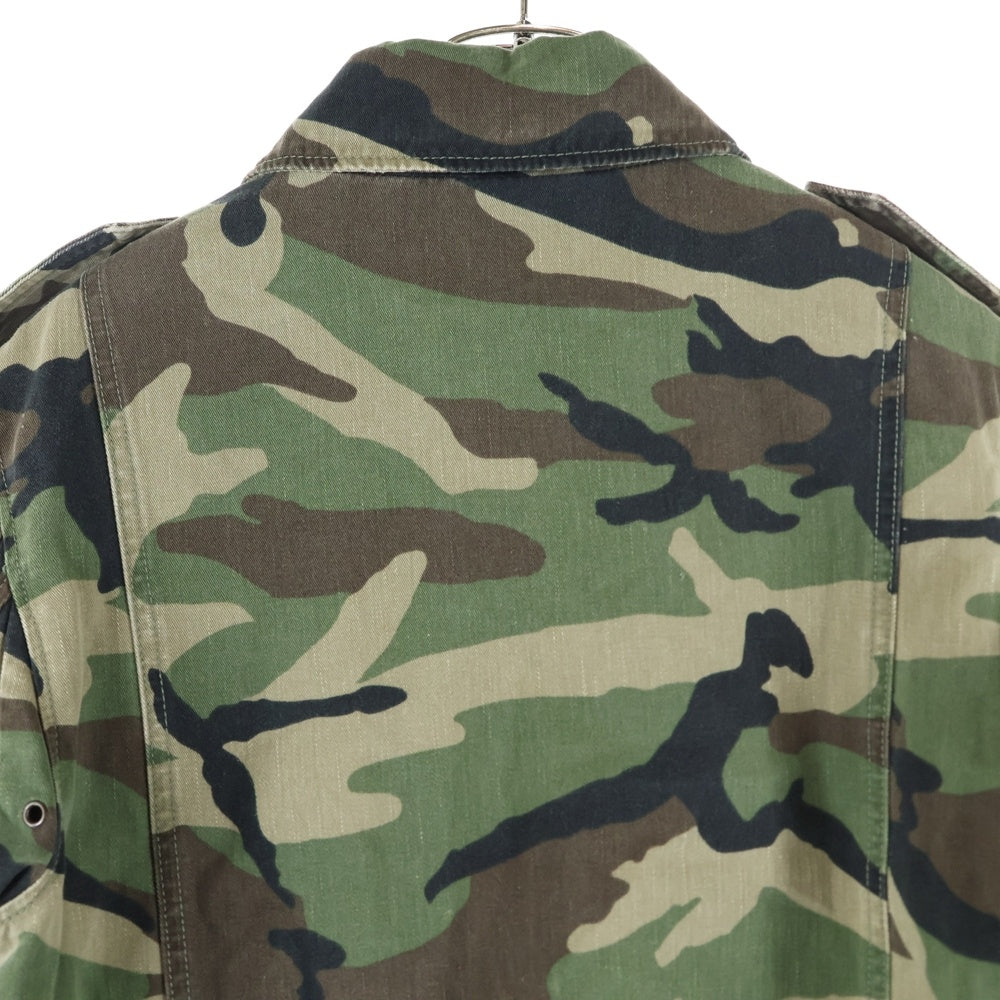 SAINT LAURENT PARIS(サンローランパリ) 19AW ダメージ加工 裏ムートン ミリタリージャケット カモ柄 グリーン/カーキ 585312 YZ863