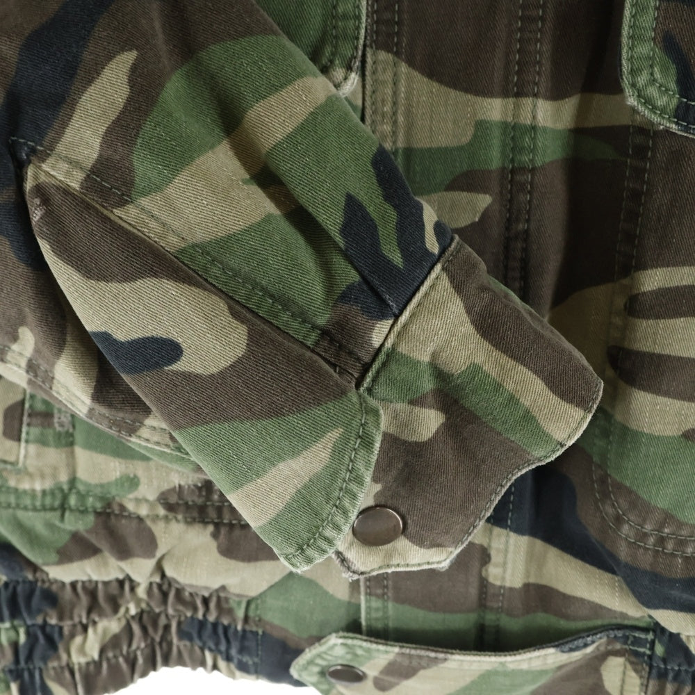 SAINT LAURENT PARIS(サンローランパリ) 19AW ダメージ加工 裏ムートン ミリタリージャケット カモ柄 グリーン/カーキ 585312 YZ863