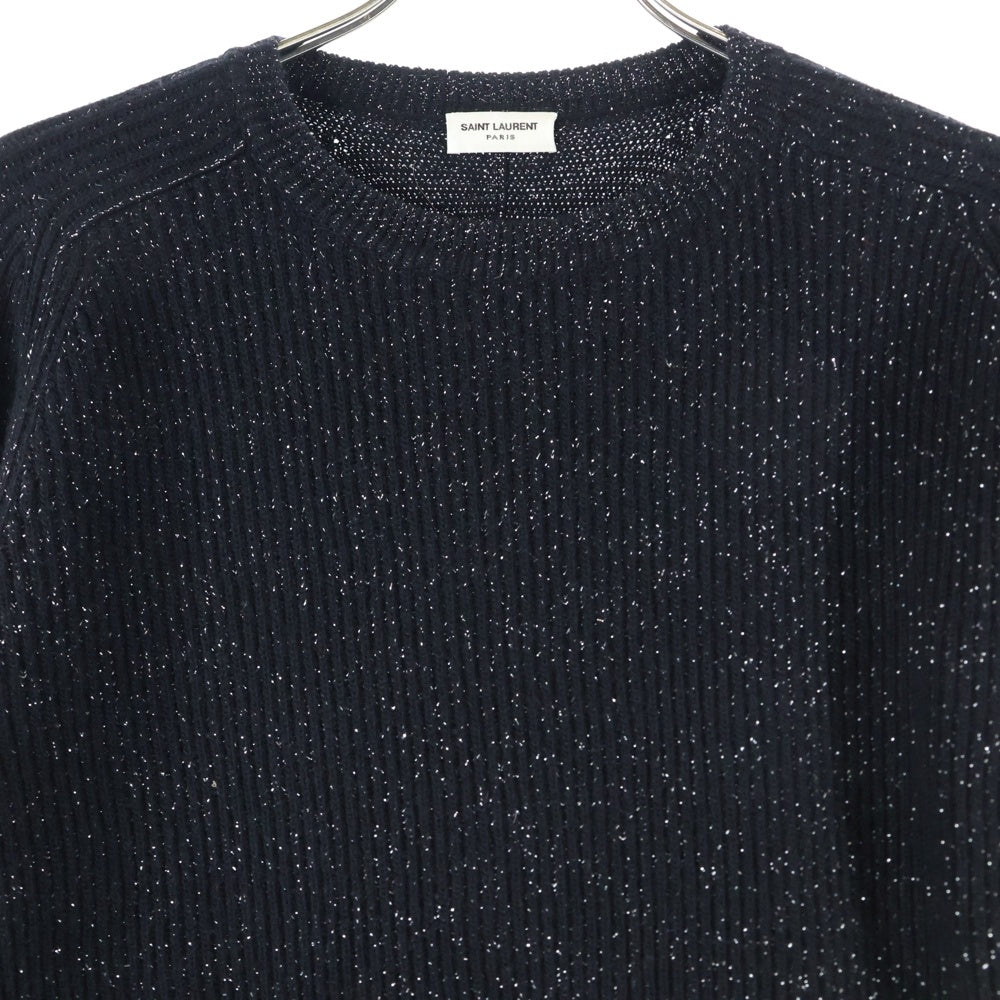 SAINT LAURENT PARIS シルバーラメ ブラック ニット セーター SAINT LAURENT PARIS(サンローランパリ) ラメ入り リブ編み クルー