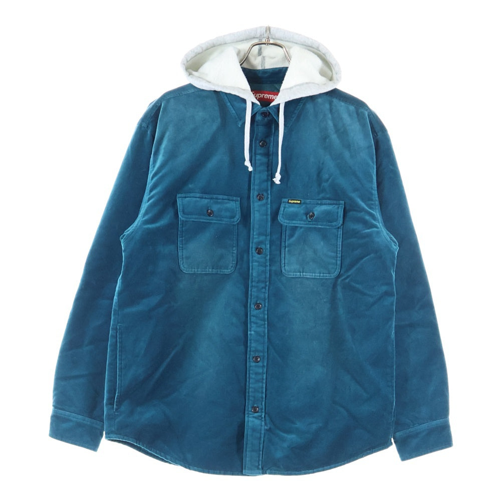 SUPREME(シュプリーム) 25AW Quilted Lined Hooded Velvet Shirt キルティング ラインド フーディー ベルベット シャツ ジャケット ブルー