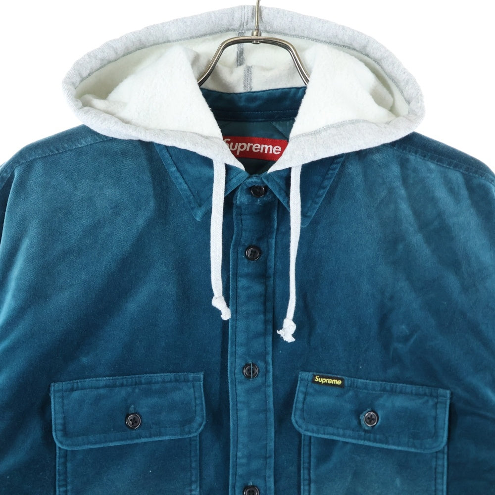 SUPREME(シュプリーム) 25AW Quilted Lined Hooded Velvet Shirt キルティング ラインド フーディー ベルベット シャツ ジャケット ブルー