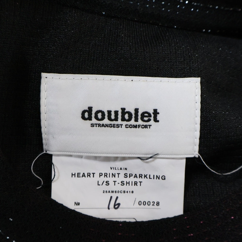 doublet(ダブレット) 25AW HEART PRINT SPARKLING L/S T-SHIRT ハート プリント スパークリング 長袖シャツ ジャージ ブラック/ピンク 25AW60CS418