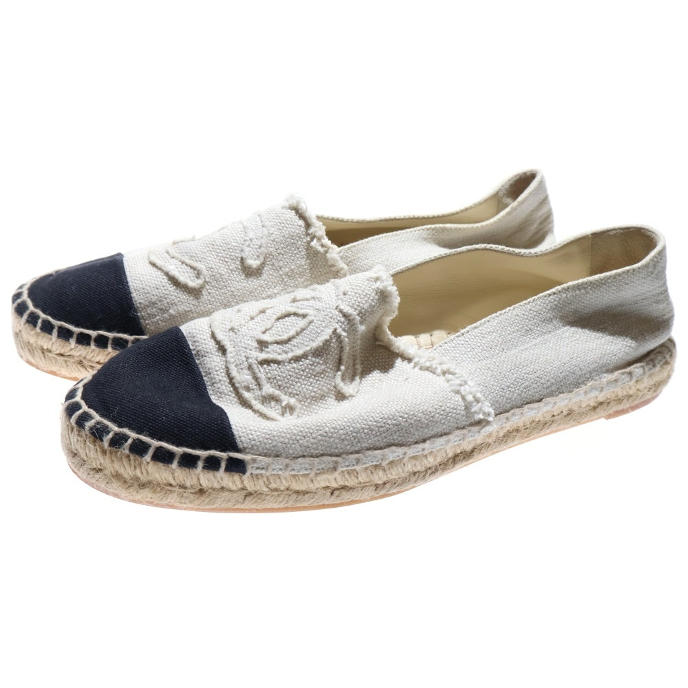 CHANEL(シャネル) エスパドリーユ キャンバス ロゴ ローカット スニーカー シューズ ホワイト/ブラック MG29762