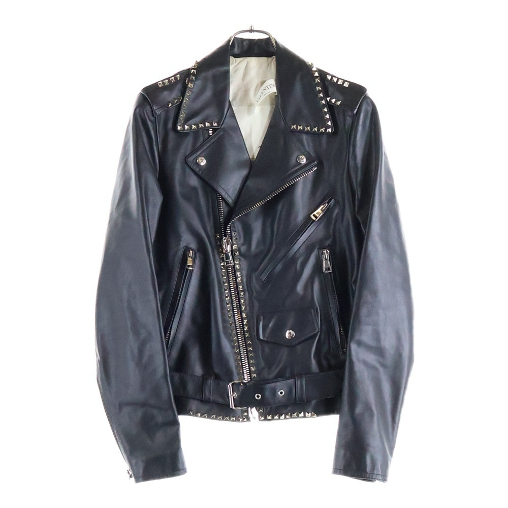 VALENTINO(ヴァレンティノ) ロックスタッズ 中綿 WZIP レザー ダブルライダースジャケット ブラック NV3NA05P4D3