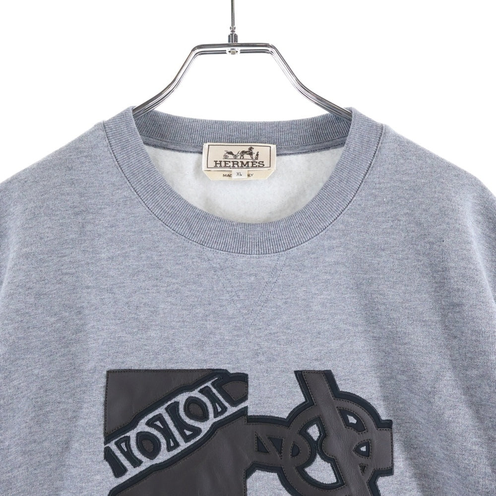 HERMES(エルメス) Metallerie au Carre レザー フロントロゴ 半袖 スウェットシャツ グレー