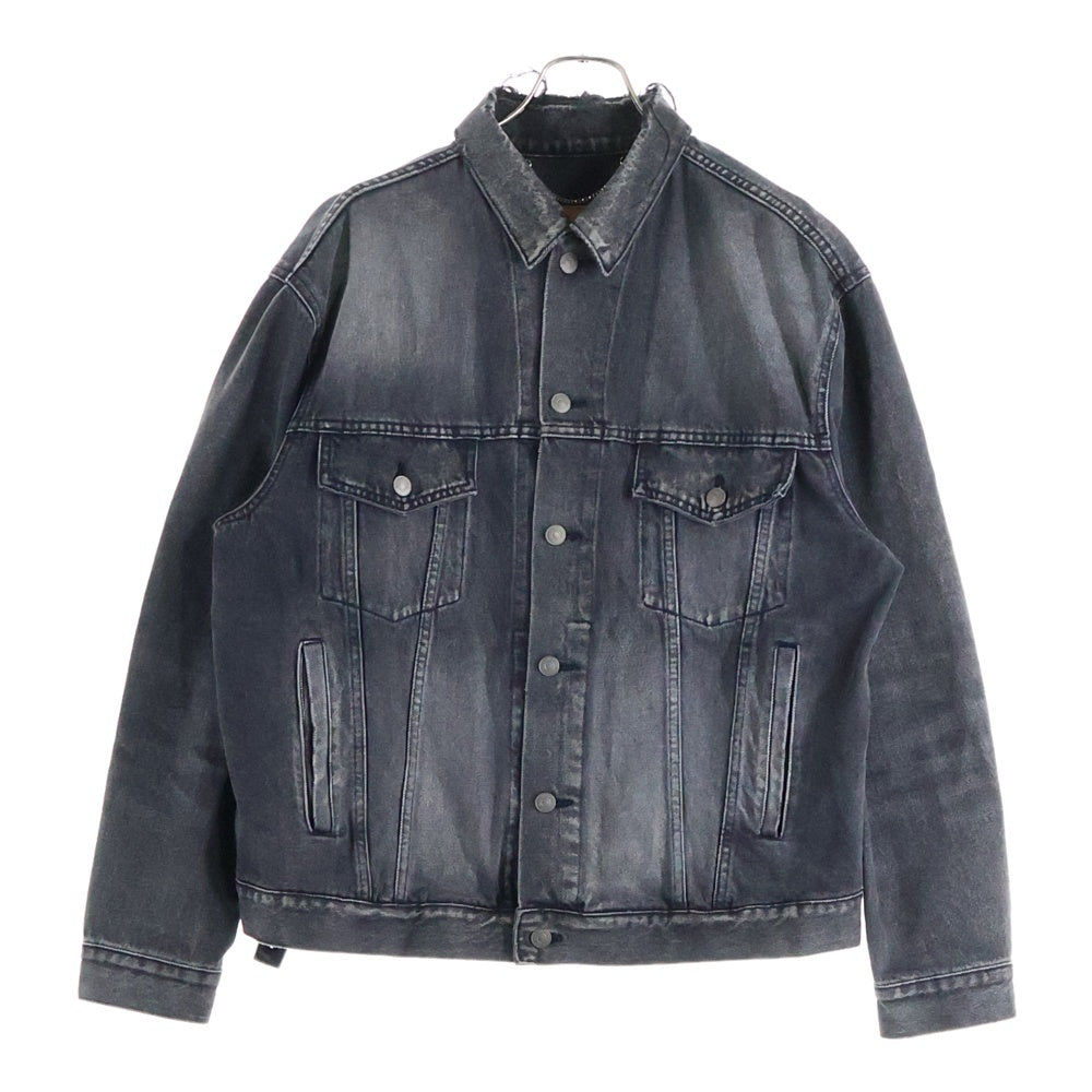 BALENCIAGA(バレンシアガ) 17AW ダメージ加工 バックロゴ クラッシュデニム ジャケット ブラック/グレー 493609 TXE11