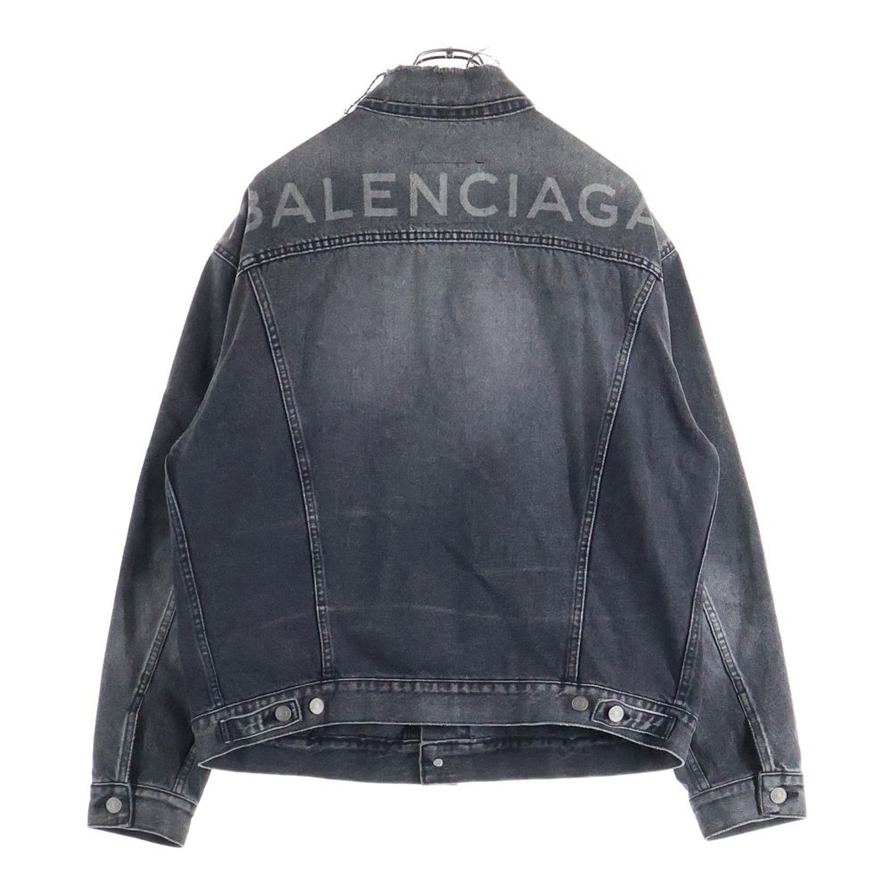 BALENCIAGA(バレンシアガ) 17AW ダメージ加工 バックロゴ クラッシュデニム ジャケット ブラック/グレー 493609 TXE11