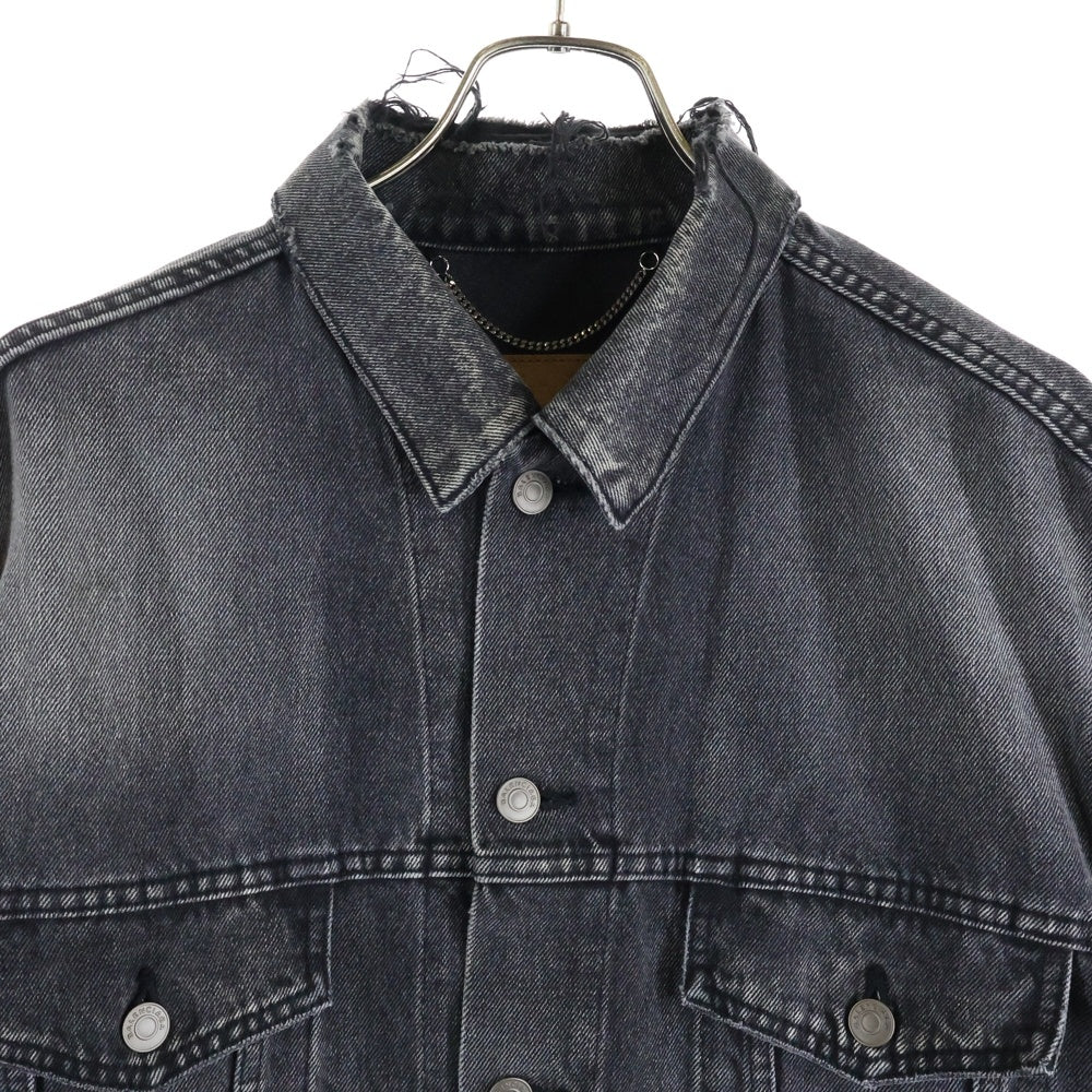 BALENCIAGA(バレンシアガ) 17AW ダメージ加工 バックロゴ クラッシュデニム ジャケット ブラック/グレー 493609 TXE11