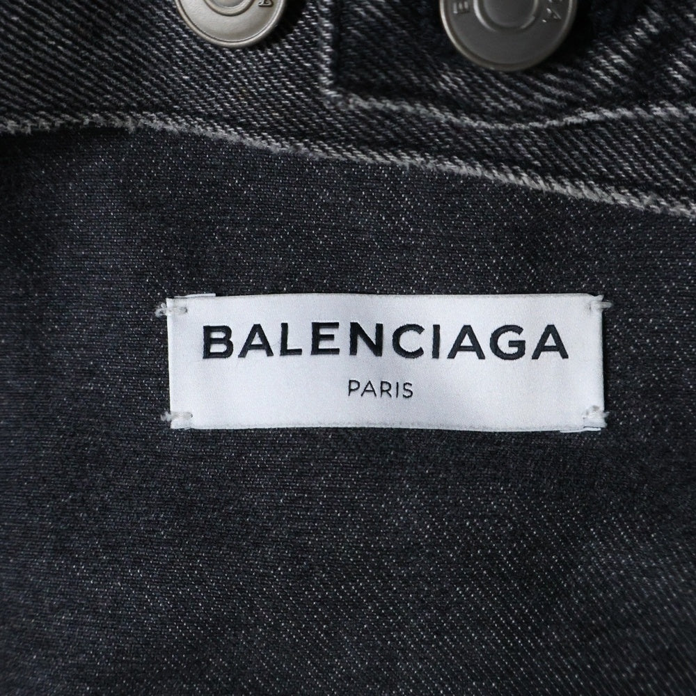 BALENCIAGA(バレンシアガ) 17AW ダメージ加工 バックロゴ クラッシュデニム ジャケット ブラック/グレー 493609 TXE11