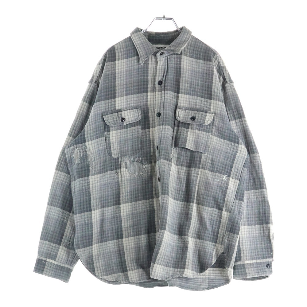 BOWWOW(バウワウ) REPAIR AGEING FLANNEL SHIRTS ダメージ加工 フランネルシャツ 長袖シャツ グレー