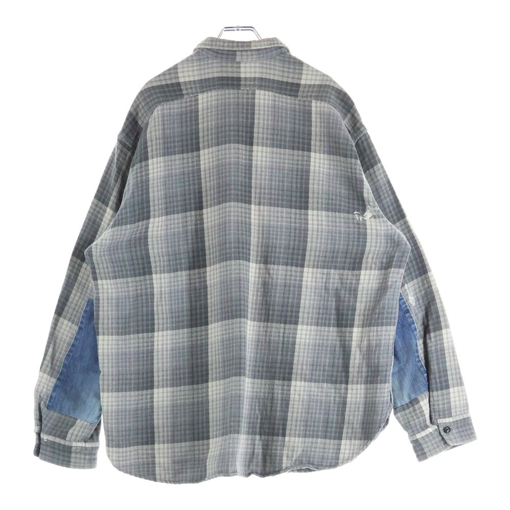 BOWWOW(バウワウ) REPAIR AGEING FLANNEL SHIRTS ダメージ加工 フランネルシャツ 長袖シャツ グレー