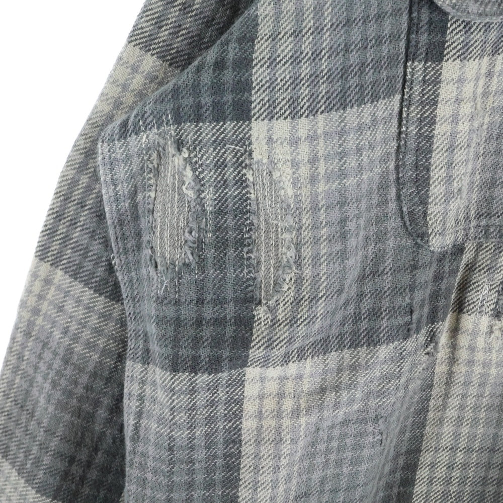 BOWWOW(バウワウ) REPAIR AGEING FLANNEL SHIRTS ダメージ加工 フランネルシャツ 長袖シャツ グレー
