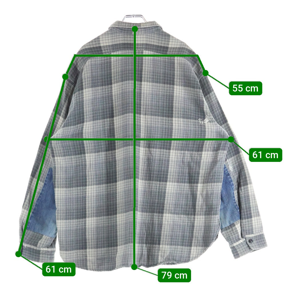 BOWWOW(バウワウ) REPAIR AGEING FLANNEL SHIRTS ダメージ加工 フランネルシャツ 長袖シャツ グレー