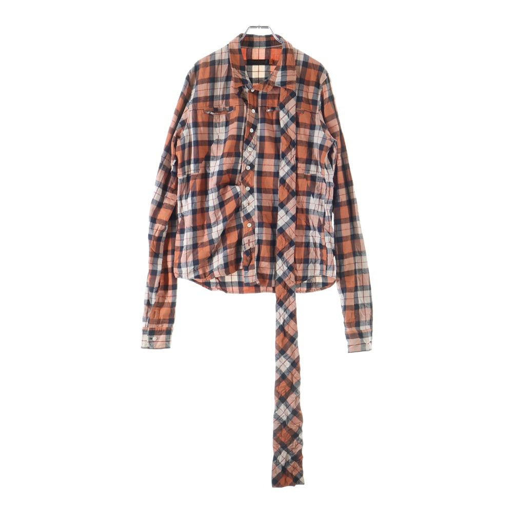 UNDERCOVER(アンダーカバー) 襟デザイン チェック柄 コットン長袖シャツ オレンジ調 6A222-SH1