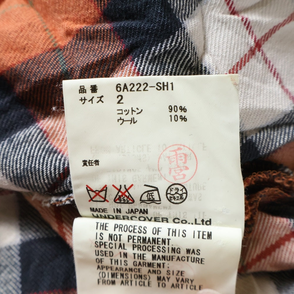UNDERCOVER(アンダーカバー) 襟デザイン チェック柄 コットン長袖シャツ オレンジ調 6A222-SH1