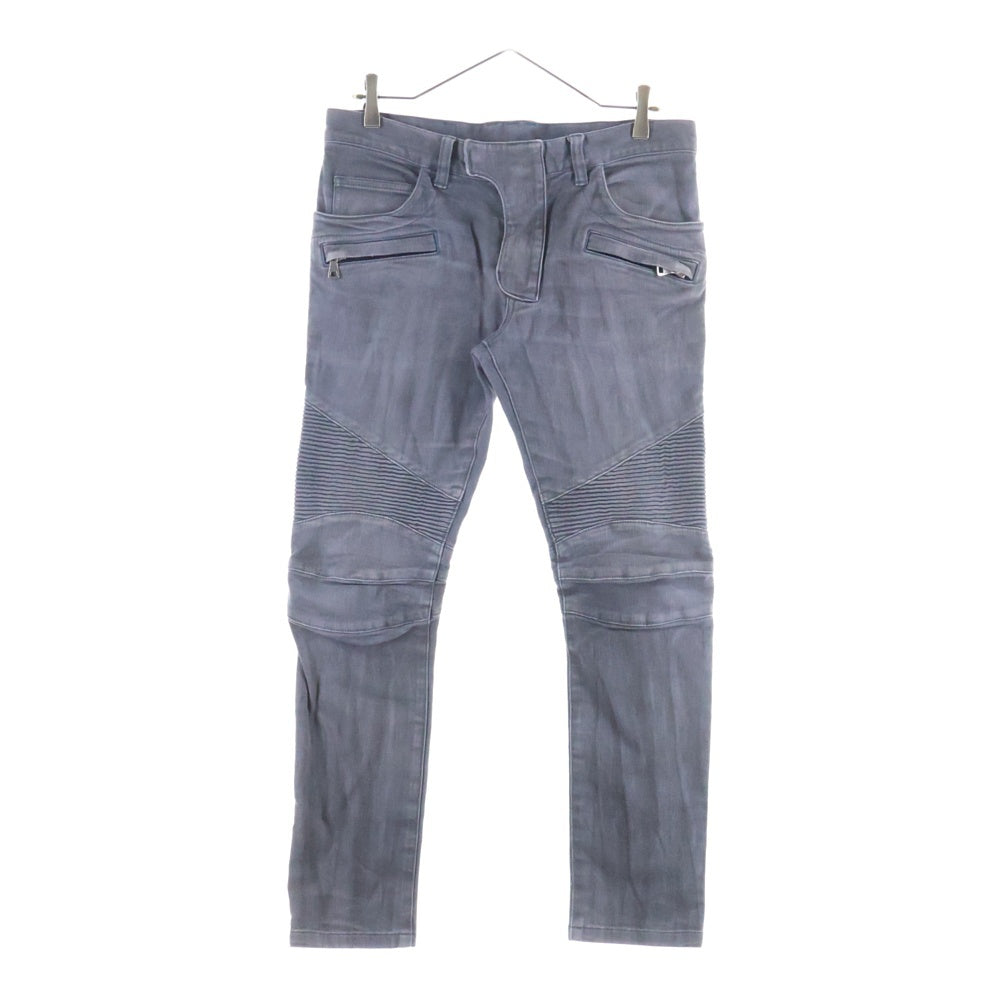 BALMAIN(バルマン) ダメージ加工 蛇腹バイカー デニムパンツ ジーンズ グレー