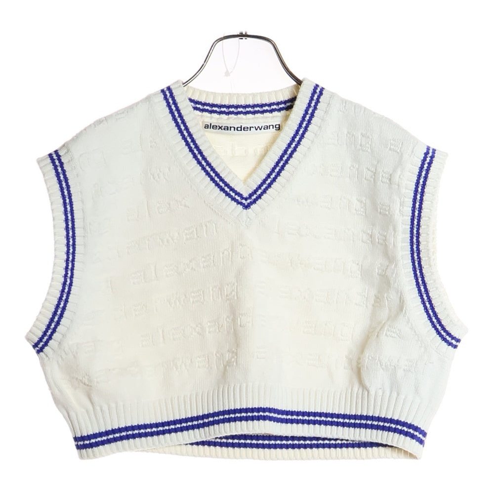 ALEXANDER WANG(アレキサンダーワン) ロゴショート丈 ライン ニットベスト ホワイト/ブルー レディース 1KC3231051