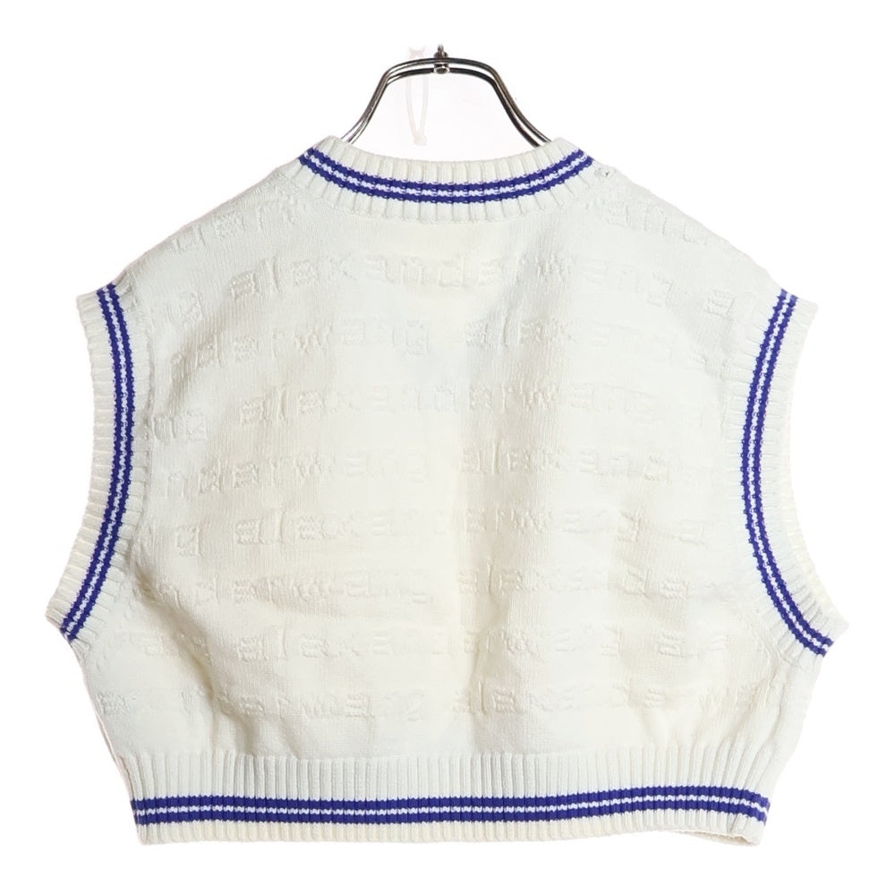 ALEXANDER WANG(アレキサンダーワン) ロゴショート丈 ライン ニットベスト ホワイト/ブルー レディース 1KC3231051