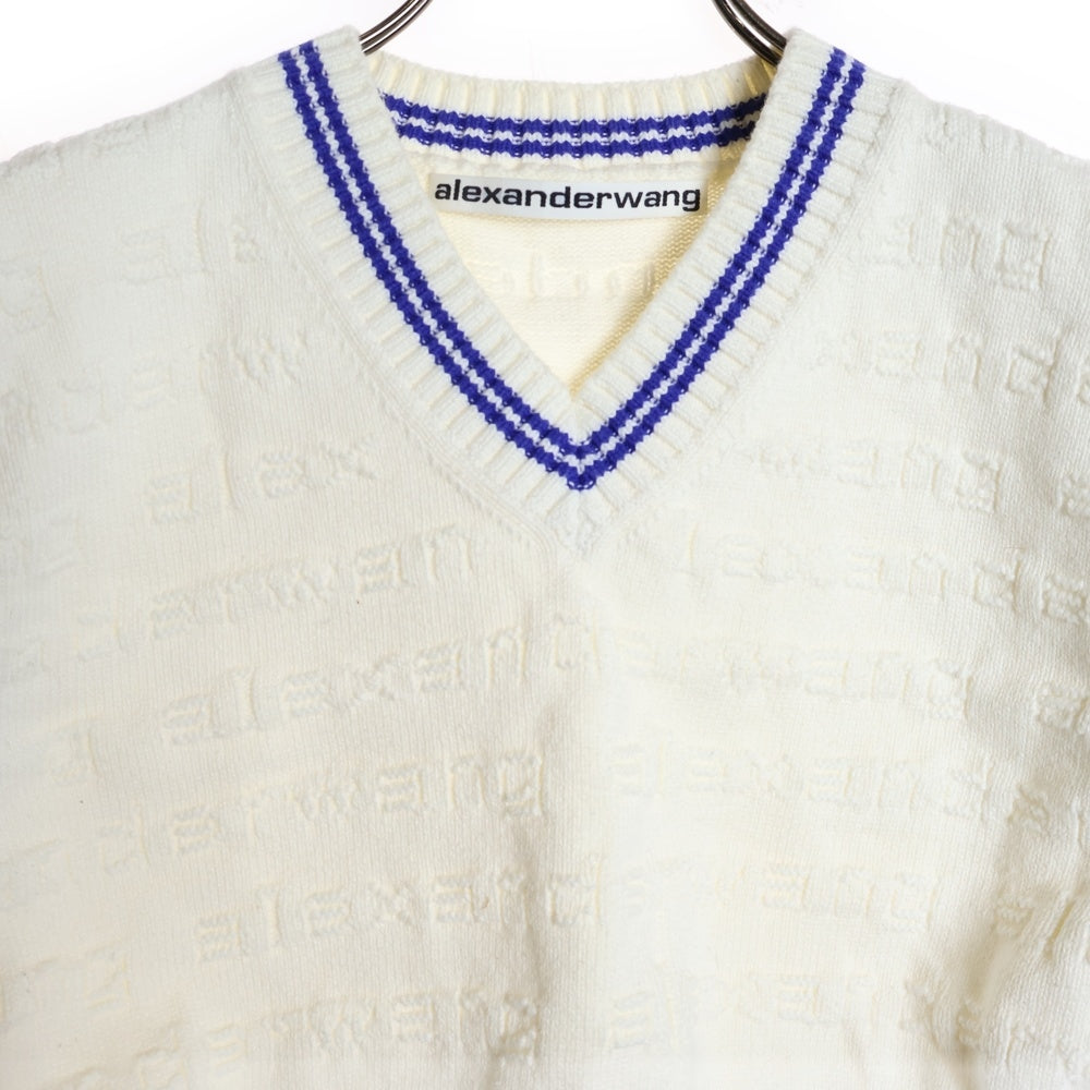 ALEXANDER WANG(アレキサンダーワン) ロゴショート丈 ライン ニットベスト ホワイト/ブルー レディース 1KC3231051