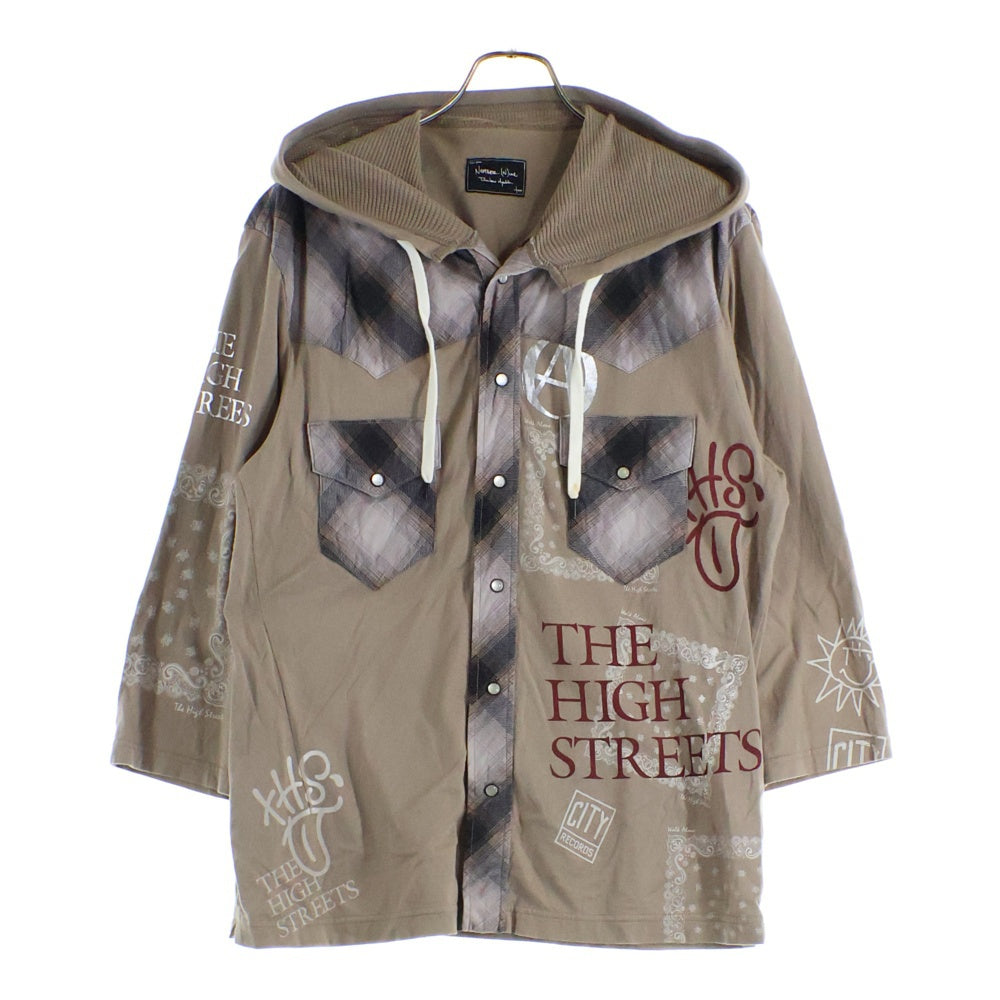 NUMBER (N)INE(ナンバーナイン) 07SS フードドッキングオンブレシャツ 七分丈 ベージュ S07-NS009B