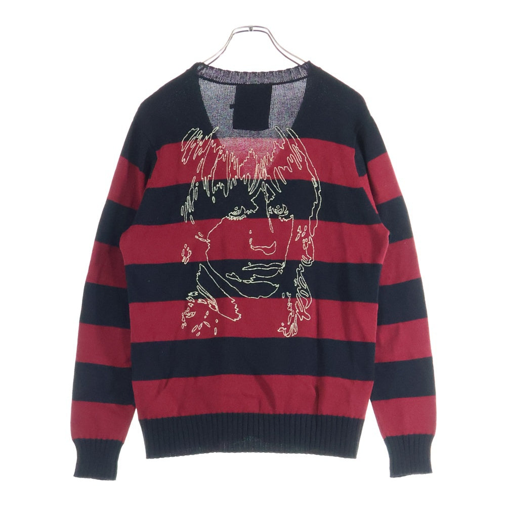 HYSTERIC GLAMOUR(ヒステリックグラマー) ボーダーニットカーディガン 刺繍バックデザイン レッド/ブラック 0201ND03