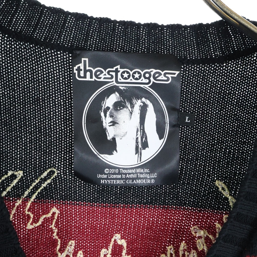 HYSTERIC GLAMOUR(ヒステリックグラマー) ボーダーニットカーディガン 刺繍バックデザイン レッド/ブラック 0201ND03