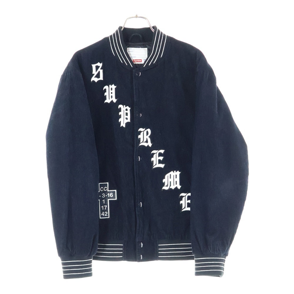 SUPREME(シュプリーム) 18SS Old English Corduroy Varsity Jacket オールドイングリッシュ コーデュロイバーシティジャケット ブラック