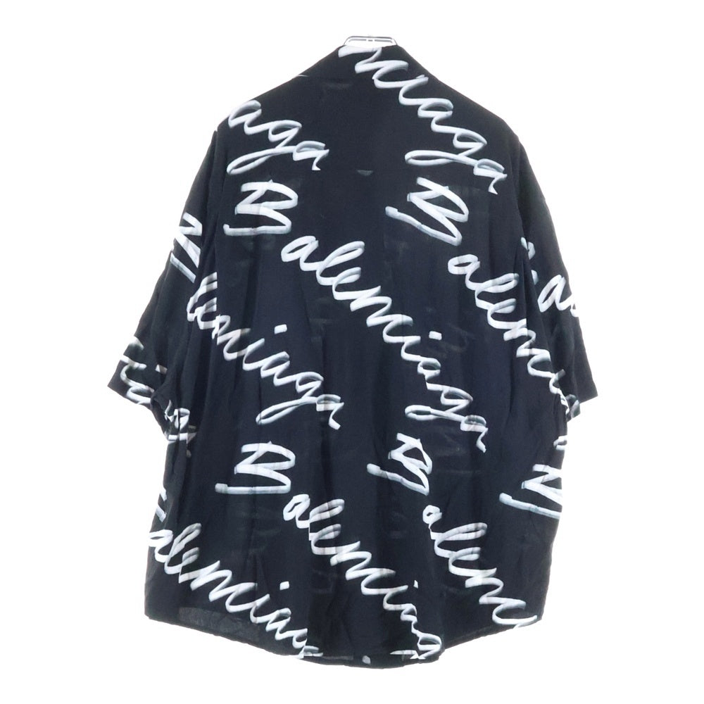 BALENCIAGA(バレンシアガ) 23AW 総柄ロゴ シルク半袖シャツ ブラック/ホワイト 681813