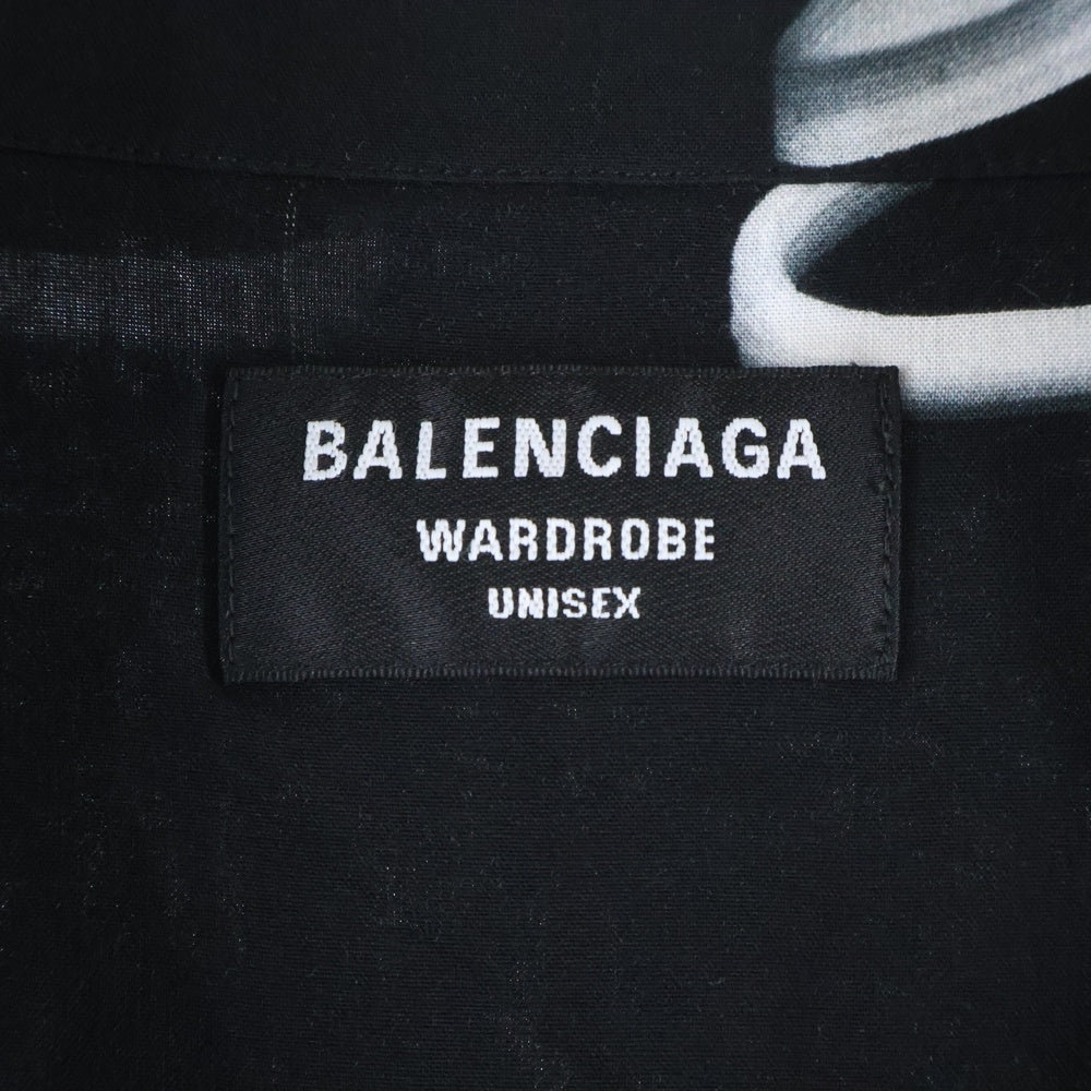 BALENCIAGA(バレンシアガ) 23AW 総柄ロゴ シルク半袖シャツ ブラック/ホワイト 681813