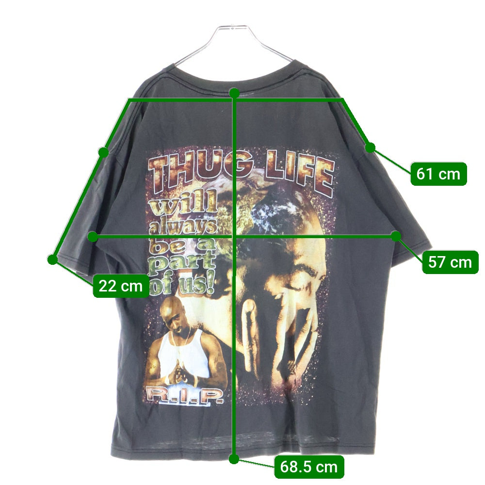 VINTAGE(ヴィンテージ) 90's 2PAC IN MEMORY OF SHAKUR THUG LIFE BOOTLEG ツーパック ラップT ブート フェード 両面プリント 半袖Tシャツ ブラック