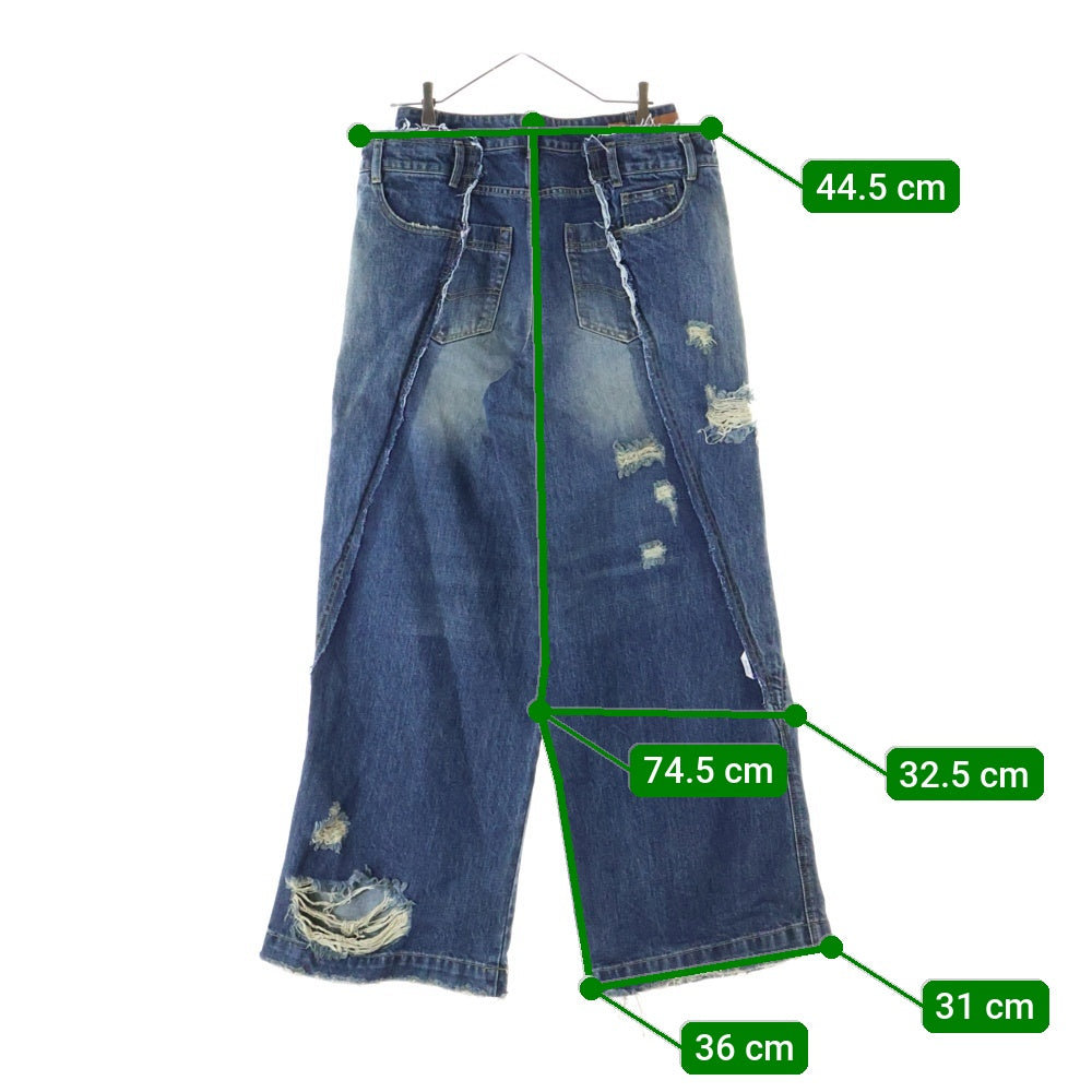 ADER ERROR(アーダーエラー) ダメージ加工 ドッキング バギーデニム パンツ インディゴ