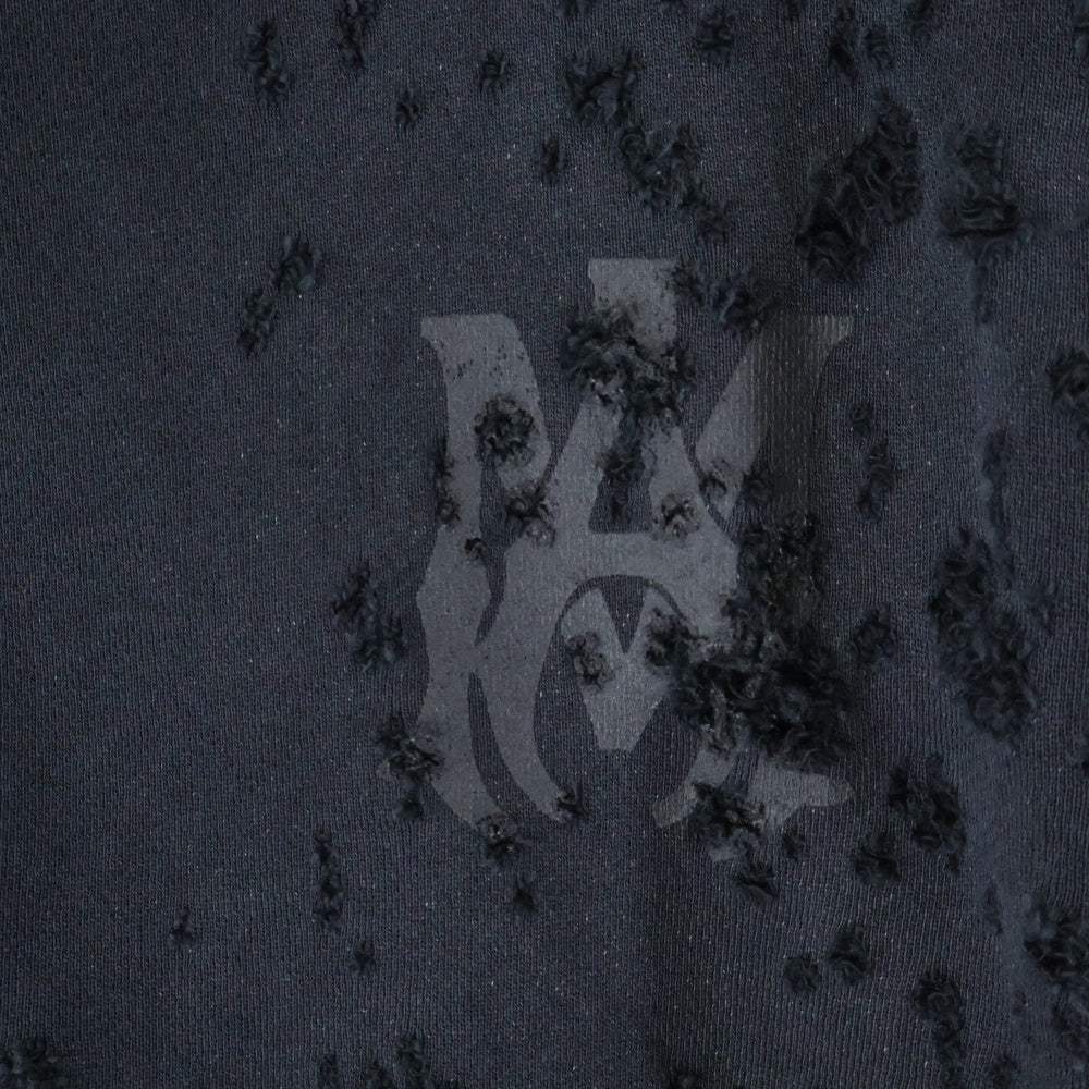 AMIRI(アミリ) MA Logo Shotgun Crewneck MAロゴ ショットガン加工 ジップアップ フーディー パーカー ブラック