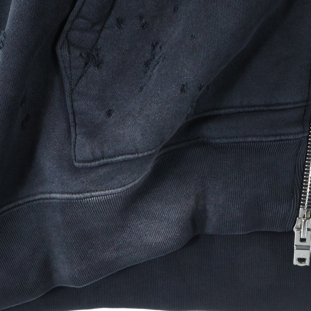 AMIRI(アミリ) MA Logo Shotgun Crewneck MAロゴ ショットガン加工 ジップアップ フーディー パーカー ブラック