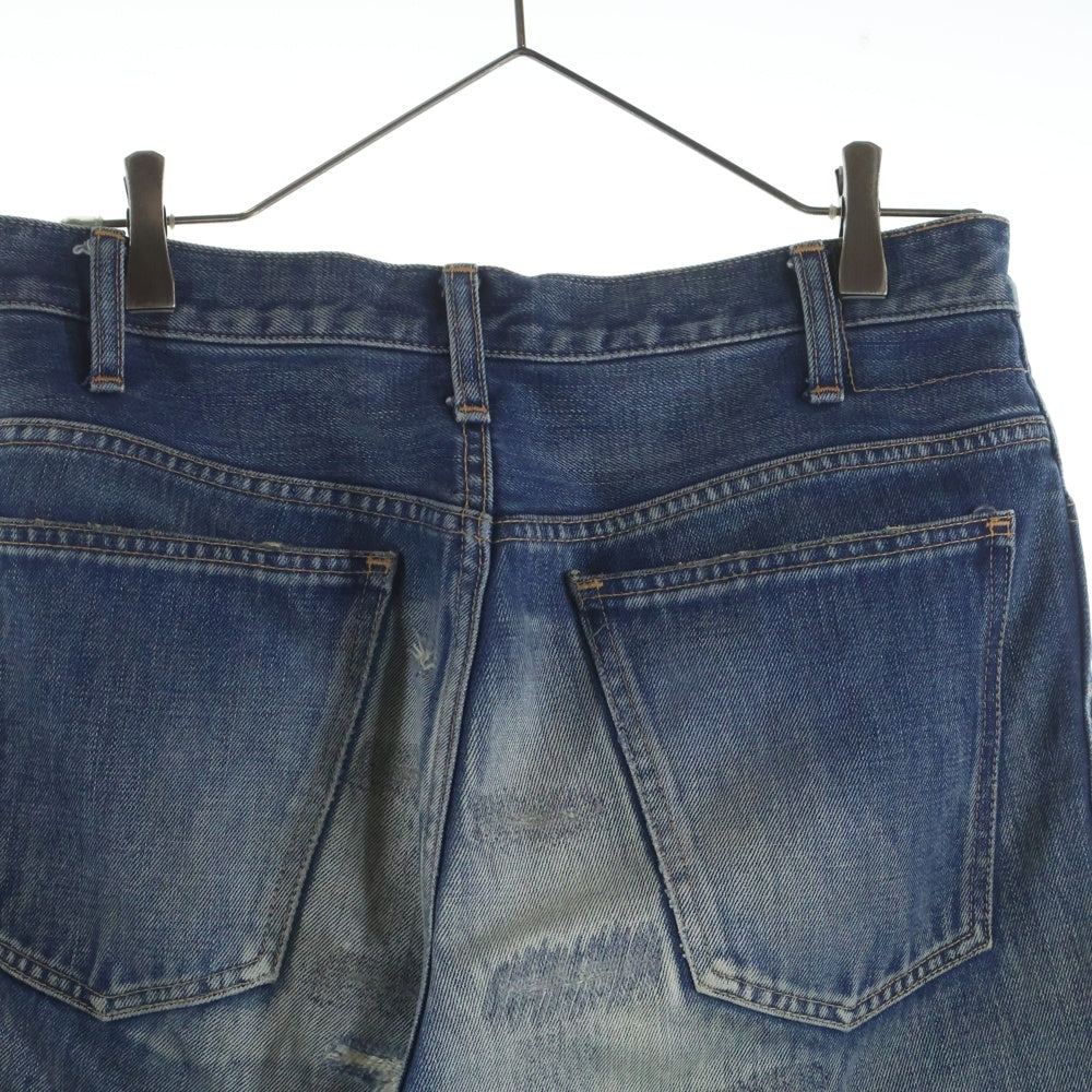 UNUSED(アンユーズド) ダメージ加工 ストレート デニム パンツ インディゴ