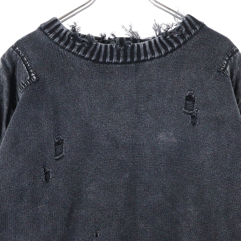 Danke Schon(ダンケシェーン) MILS KNIT CREWNECK ダメージプルオーバニット 25A-KNL041-DS ブラック