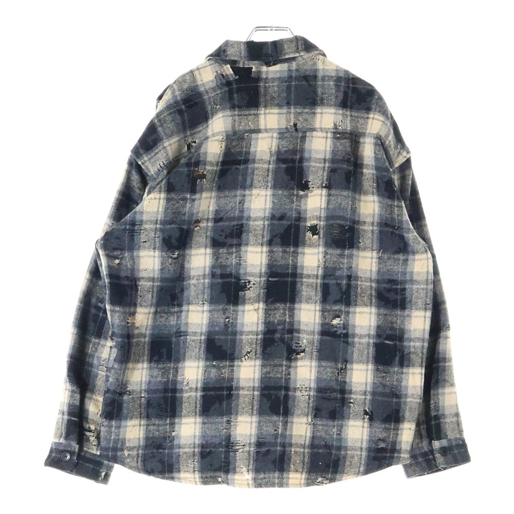 Danke Schon(ダンケシェーン) W-POCKET DAMAGE CHECK SHIRTS ダブルポケット ダメージ チェック 長袖シャツ ロングシャツ M2525010TS-LHO ブラック