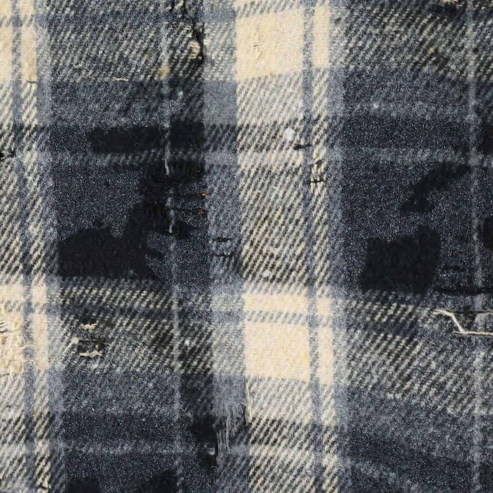 Danke Schon(ダンケシェーン) W-POCKET DAMAGE CHECK SHIRTS ダブルポケット ダメージ チェック 長袖シャツ ロングシャツ M2525010TS-LHO ブラック