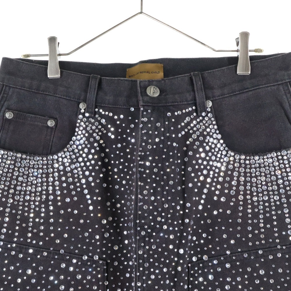 BIRTH OF ROYAL CHILD(バースオブロイヤルチャイルド) REDIAL 20K DIAMOND JORTS ラインストーン付きデニムショーツ ハーフパンツ ブラック