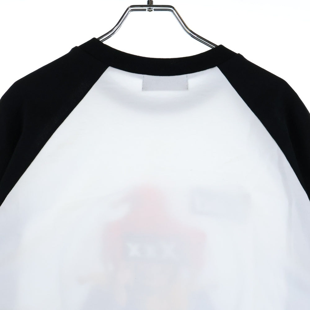 GOD SELECTION XXX(ゴッドセレクショントリプルエックス) フロントロゴ ラグラン 七分丈Tシャツ カットソー ブラック/ホワイト