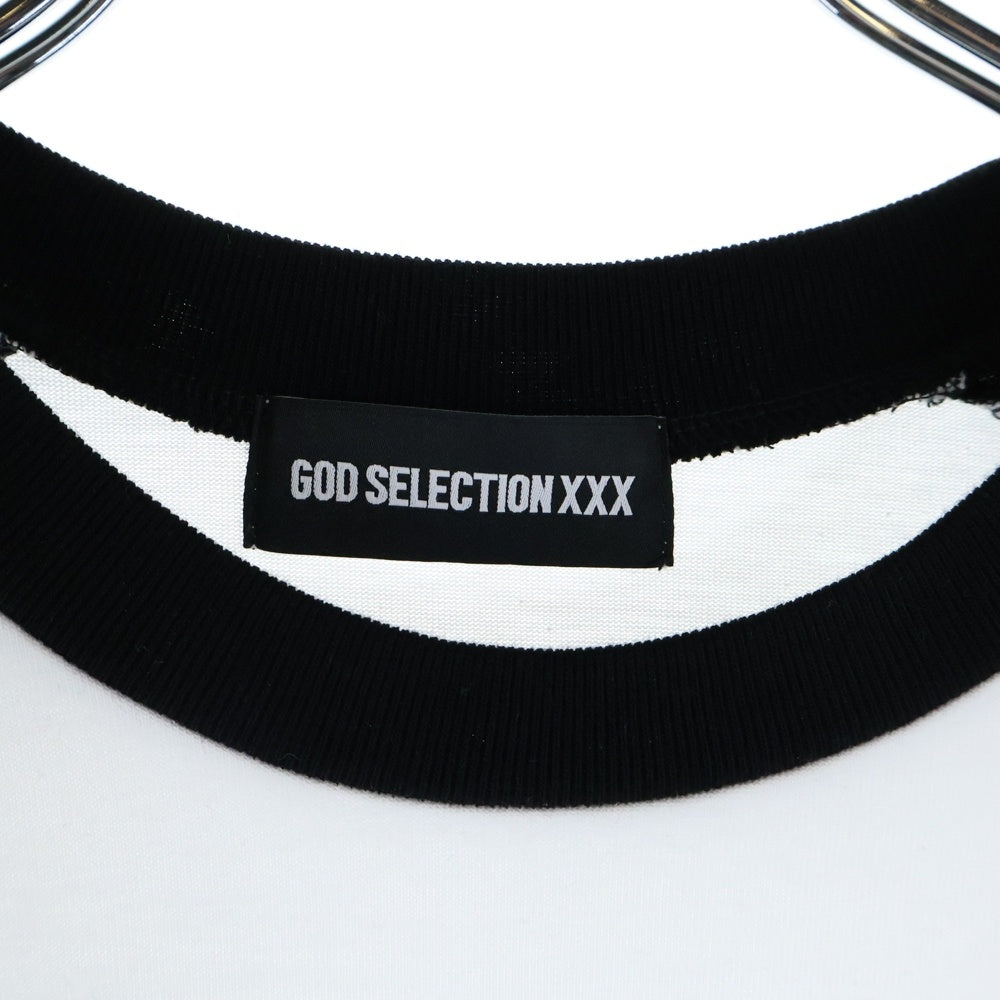 GOD SELECTION XXX(ゴッドセレクショントリプルエックス) フロントロゴ ラグラン 七分丈Tシャツ カットソー ブラック/ホワイト