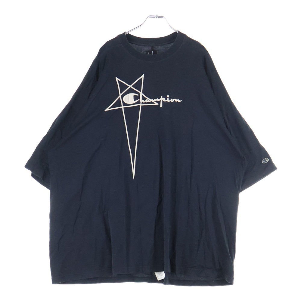Rick Owens(リックオウエンス) 22SS ×Chanpion TOMMY TEE チャンピオン トミー フロント刺繍半袖Tシャツ カットソー ブラック CM01B7926-CHJEG