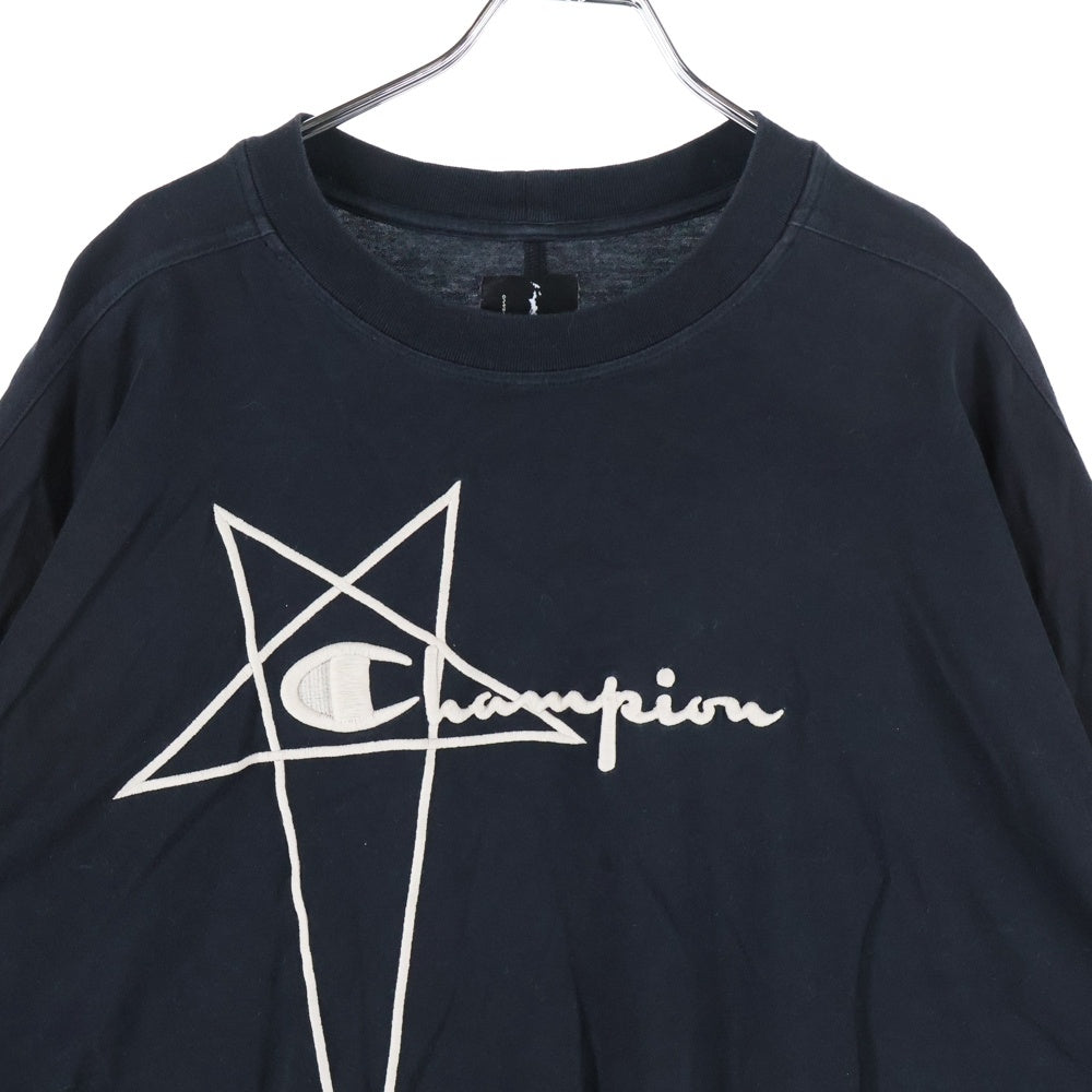 Rick Owens(リックオウエンス) 22SS ×Chanpion TOMMY TEE チャンピオン トミー フロント刺繍半袖Tシャツ カットソー ブラック CM01B7926-CHJEG